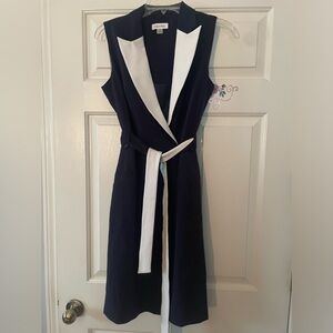 Calvin Klein Navy and white tuxedo wrap dress size 4